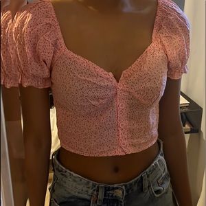 Princess Polly Pink Crop Top with Puffed Sleeves